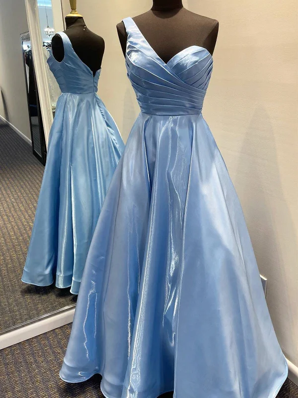 One Shoulder Blue Satin Long Prom Dresses, One Shoulder Blue Long Formal Evening Dresses Bodycon Club Sequined One Shoulder Blue Satin Long Prom Dresses, One Shoulder Blue Long Formal Evening Dresses Bodycon Club Sequined