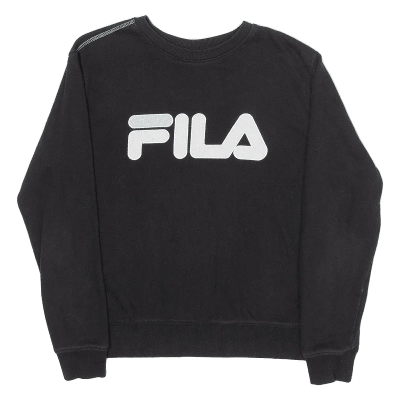 FILA Womens Sweatshirt Black M Hoodie with Neon Bright Vibrant