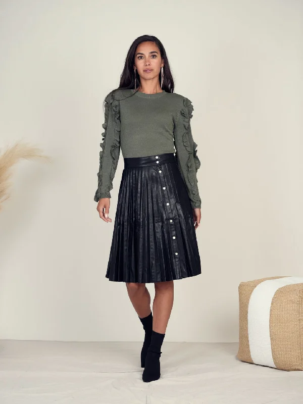 Front Row Snap Pleated Leather Skirt wrap skirt elegant