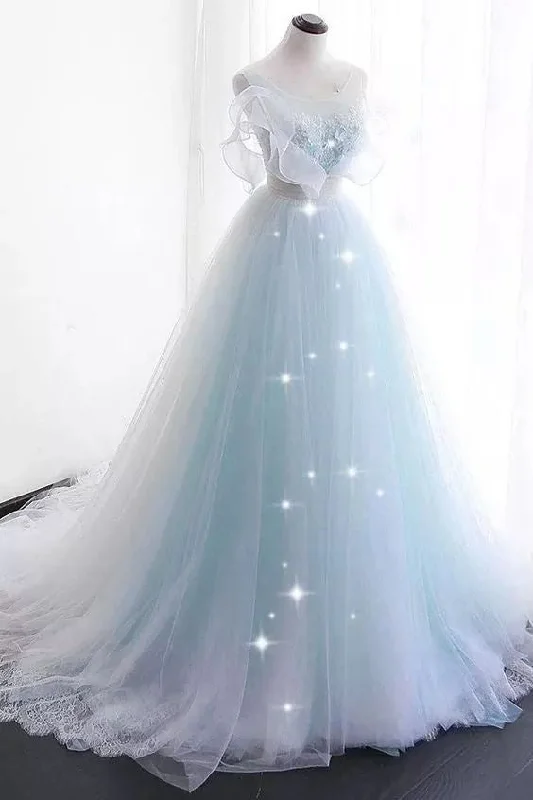 Stunning A-line Scoop Ruffles Mint Green Tulle Prom Party Dress With Appliques OKU56 Tunics Lace romantic Stunning A-line Scoop Ruffles Mint Green Tulle Prom Party Dress With Appliques OKU56 Tunics Lace romantic