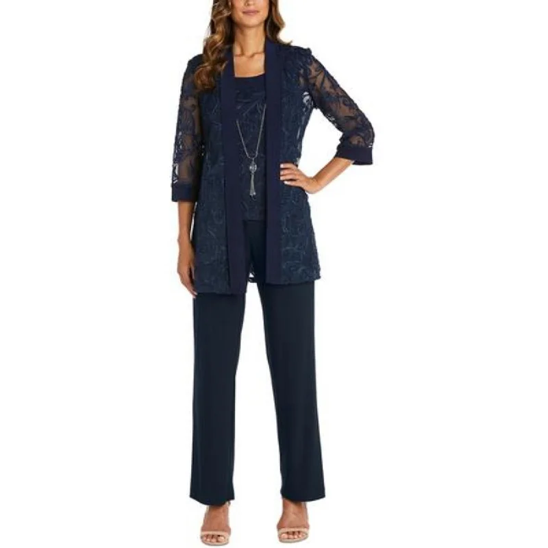 R&M Richards Womens Petites High Rise Pull On Straight Leg Pants Trendy Velvet Pants
