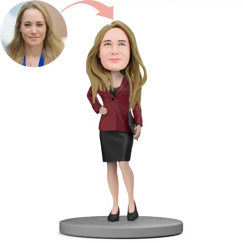Custom Female Boss With Red Suit And Short Skirt Bobblehead denim skirt casual