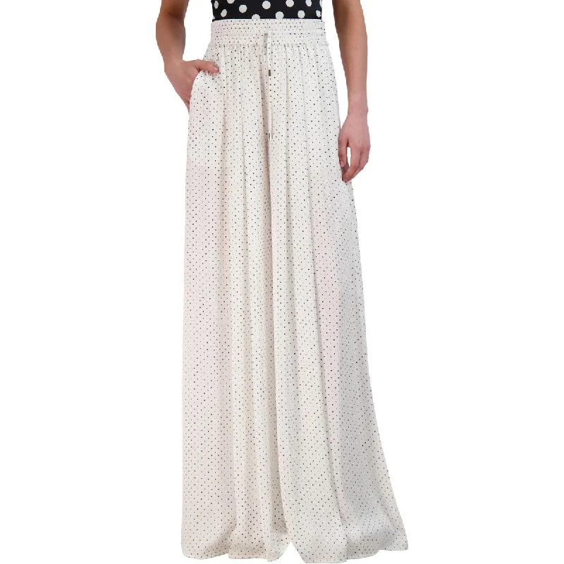 BCBGMAXAZRIA Womens Satin Polka Dot Wide Leg Pants Cozy Maternity Pants