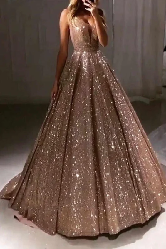 Sparkly Ball Gown Prom Dress V Neck Party Dress Tunics Modern contemporary