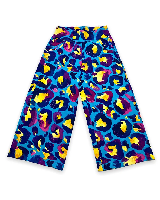 Size Medium Ladies Pants Blue Leopard Print Casual Track Pants