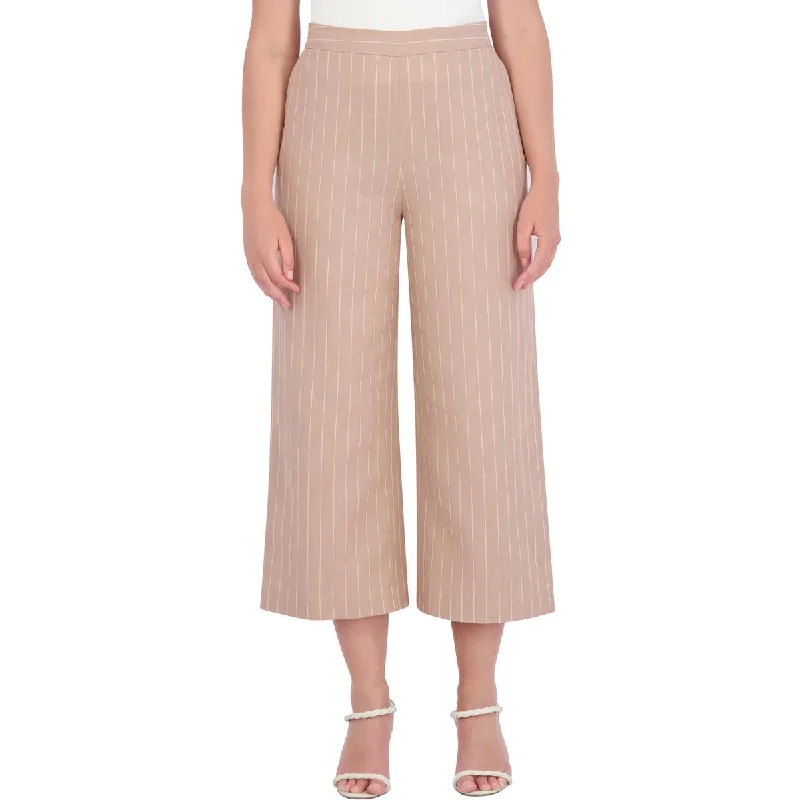 BCBGMAXAZRIA Womens Linen Blend Pinstripe Wide Leg Pants Comfortable Pleated Pants