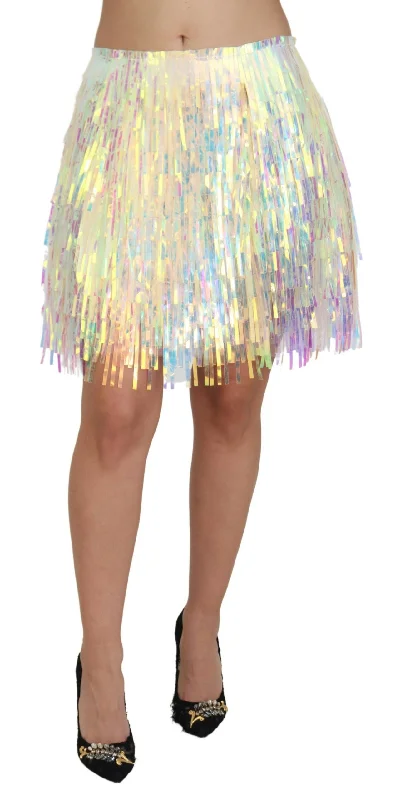 Dolce & Gabbana Iridescent Fringe Mini Skirt Mid Waist leather skirt bold