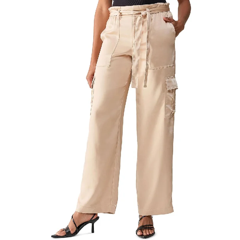 Sanctuary Womens All Tied Up Satin Wide Leg Cargo Pants Casual Yoga Pants
