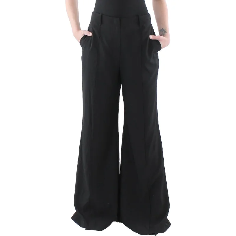 Gracia Womens Pintuck Wide Leg Flared Pants Cozy Knit Pants