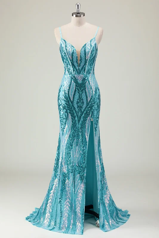Sparkly Blue Mermaid Spaghetti Straps Long Prom Dress with Sequins Tunics Plaid country Sparkly Blue Mermaid Spaghetti Straps Long Prom Dress with Sequins Tunics Plaid country