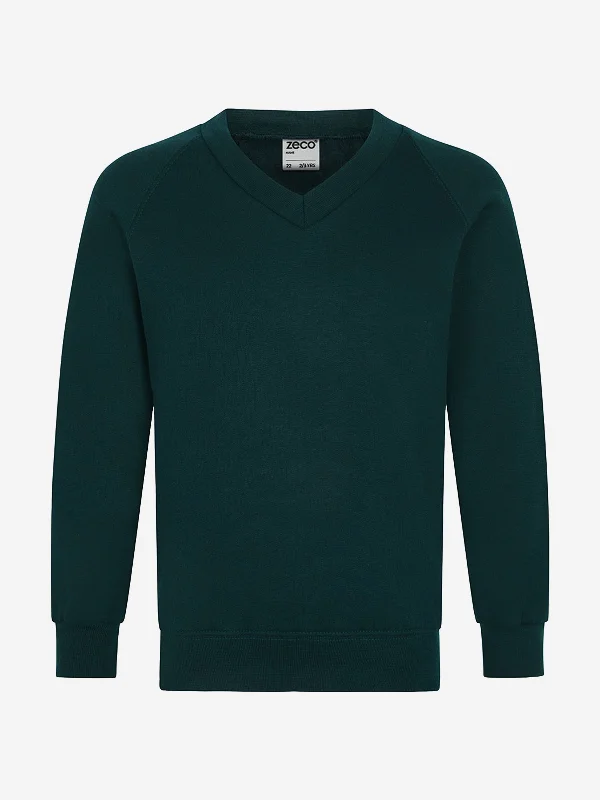 Zeco Kids School V-Neck Sweatshirt in Green Hoodie with Hem Elastic Stretchable Comfortable Zeco Kids School V-Neck Sweatshirt in Green Hoodie with Hem Elastic Stretchable Comfortable