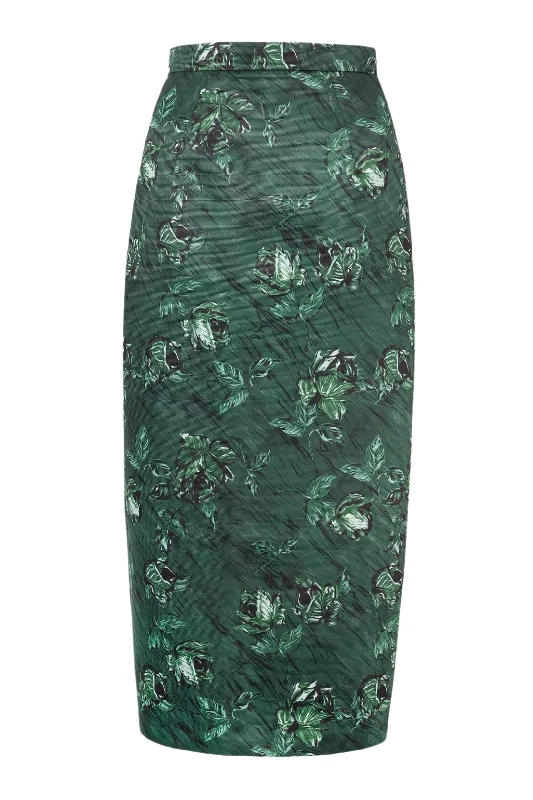 Lorelei Skirt | Green Roses On Marble Print denim skirt durable