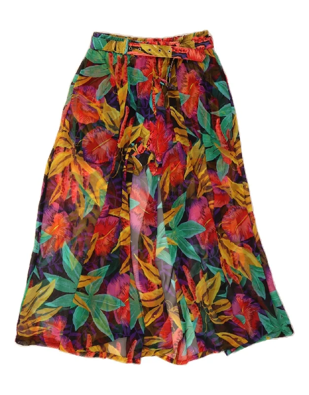 NEW FAST Womens A-Line Skirt EU 36 Small W28 Multicoloured Floral belted skirt waist