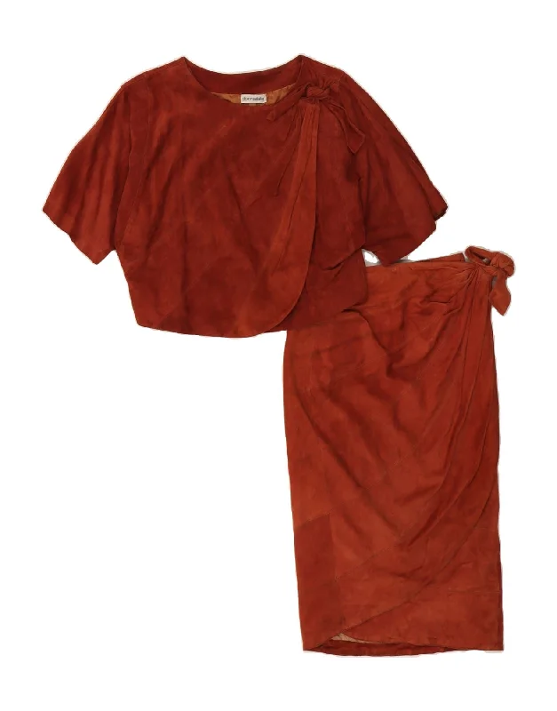 VINTAGE Womens Suede Wrap 2 Piece Skirt Set IT 42 Medium W28  Red lace skirt feminine