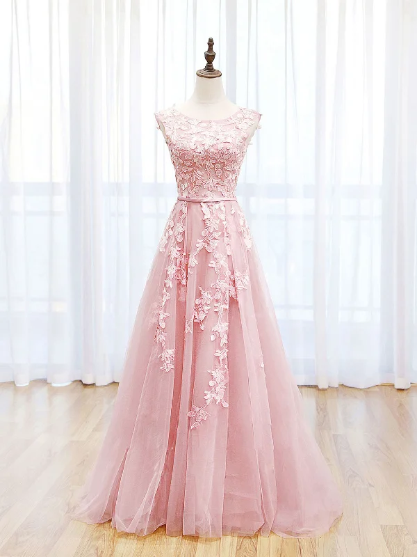 Scoop Neckline Tulle Pink Long Prom Dress, Pink Backless Evening Dresses Tunics Sale discount Scoop Neckline Tulle Pink Long Prom Dress, Pink Backless Evening Dresses Tunics Sale discount