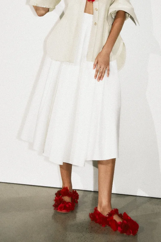 Gathered Skirt | White Poplin corduroy skirt cozy