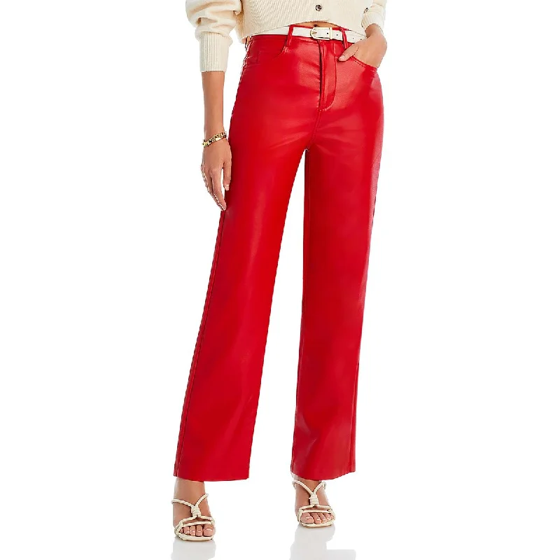 WAYF Womens Lenny Faux Leather Solid Straight Leg Pants Cozy Knit Pants