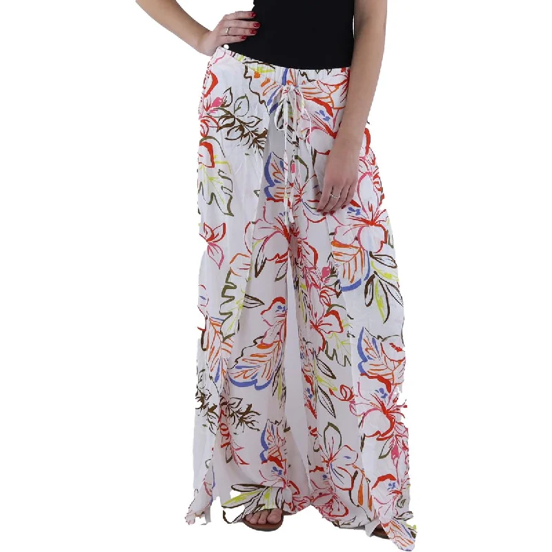 CeCe Womens Printed Flyaway Wide Leg Pants Comfy High-Waist Jeans