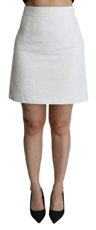 Dolce & Gabbana Elegant White Floral Brocade Mini Skirt a-line skirt cut