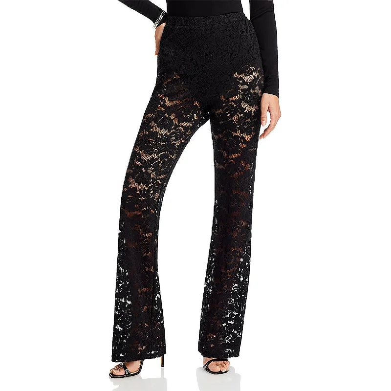 4th & Reckless Womens Sheer Floral Flared Pants Relaxed Fit Trousers