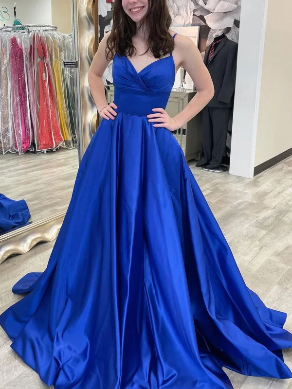 Royal Blue Satin Long Prom Dresses, Royal Blue Satin Formal Graduation Dresses Tunic Top Casual Royal Blue Satin Long Prom Dresses, Royal Blue Satin Formal Graduation Dresses Tunic Top Casual