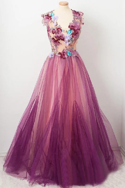 Tulle Flower A Line Prom Dress Scoop neck Appliqued Party Dress OKP15 Tunics Distressed trendy Tulle Flower A Line Prom Dress Scoop neck Appliqued Party Dress OKP15 Tunics Distressed trendy