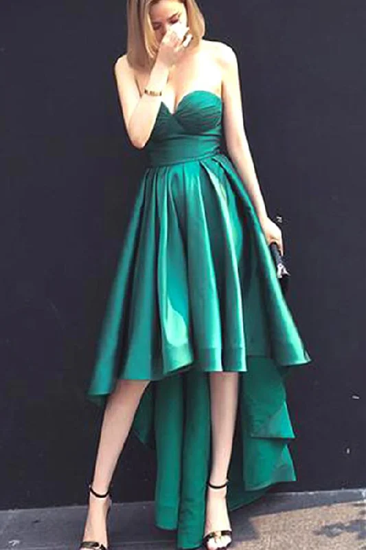 High Low Sweetheart Satin Prom Dress Strapless Fashion Party Dress Tunics Trendy modern High Low Sweetheart Satin Prom Dress Strapless Fashion Party Dress Tunics Trendy modern