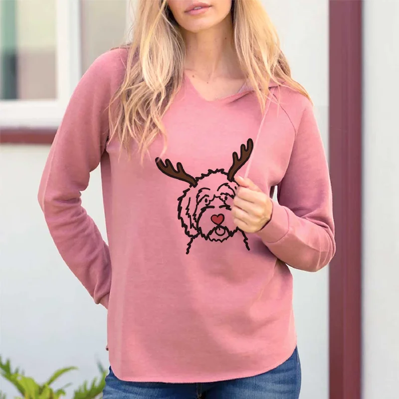 Red Nose Aussiedoodle - Cali Wave Hooded Sweatshirt Hoodie with Hem Fringe Bohemian Relaxed Red Nose Aussiedoodle - Cali Wave Hooded Sweatshirt Hoodie with Hem Fringe Bohemian Relaxed