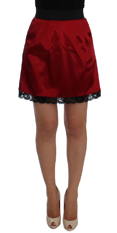 Dolce & Gabbana Elegant Red Lace High-Waist Skirt corduroy skirt cozy