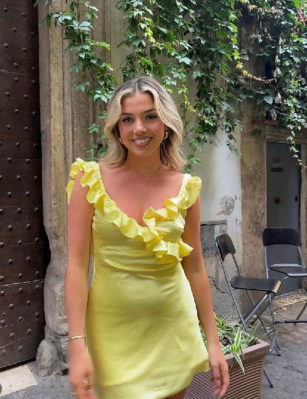 Sweet Light Yellow Short Party Dress Homecoming Dress,DP1678 Tunics Chinos classic