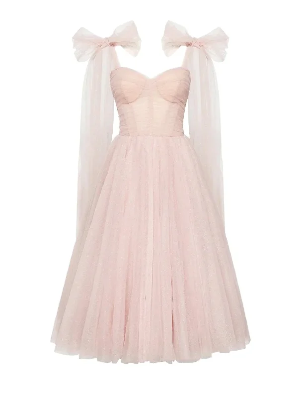 Light Pink A-Line Tulle Tea Length Party Dress Homecoming Dress,DP1458 Tunics Leisure comfortable Light Pink A-Line Tulle Tea Length Party Dress Homecoming Dress,DP1458 Tunics Leisure comfortable