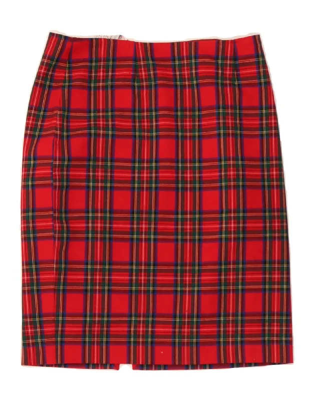 GERMANO ZAMA Womens Straight Skirt UK 12 Medium W28 Red Check Polyester velvet skirt luxurious