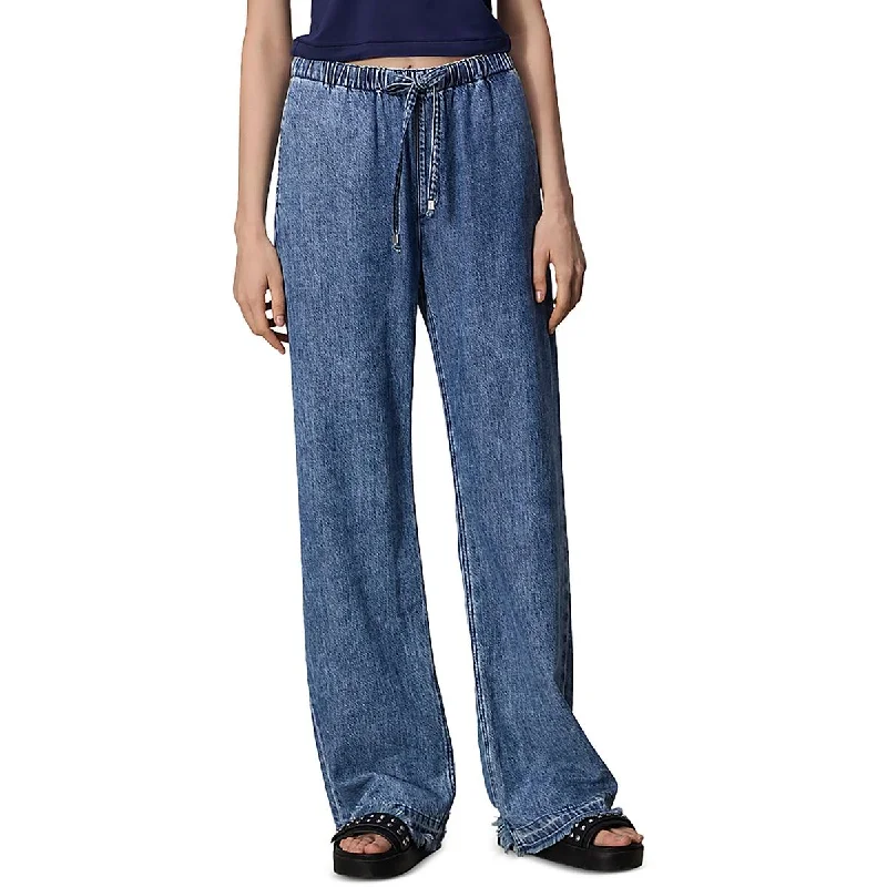 Rag & Bone Womens High Rise Drawstring Hem Wide Leg Pants Comfortable Denim Trousers