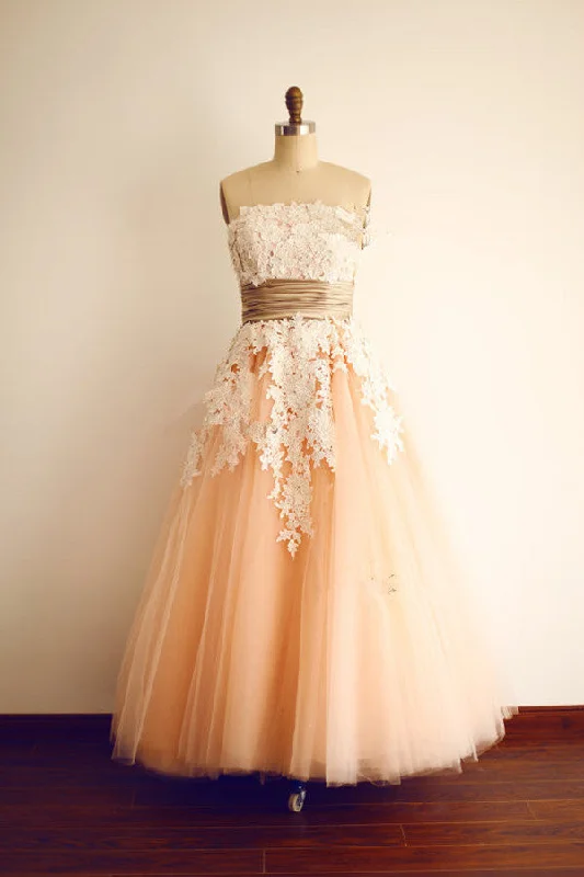 Strapless Lace Open Back Modest Prom Party Dress ED0967 Tunics Polka dots