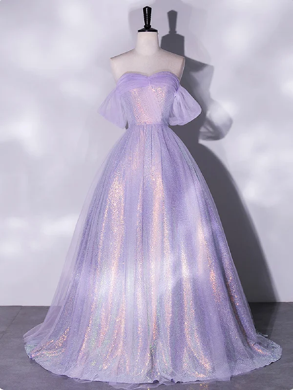 Purple A-Line Tulle Sequin Long Prom Dress, Purple Sequin Long Formal Dress Tunics Essential wardrobe Purple A-Line Tulle Sequin Long Prom Dress, Purple Sequin Long Formal Dress Tunics Essential wardrobe