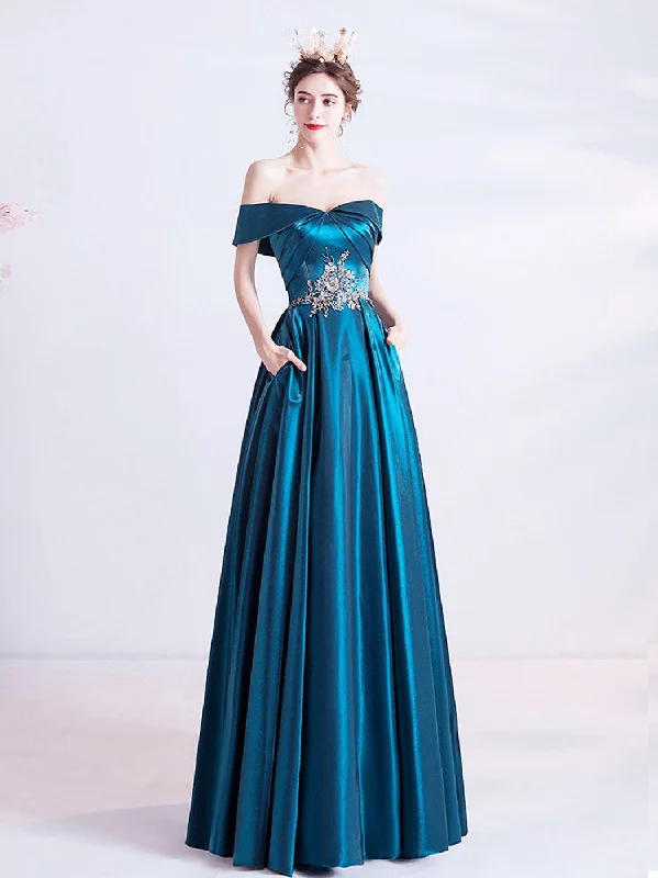 A-Line Sweetheart Neck Satin Blue Long Prom Dress, Blue Evening Dresses Tunics Floral girly A-Line Sweetheart Neck Satin Blue Long Prom Dress, Blue Evening Dresses Tunics Floral girly