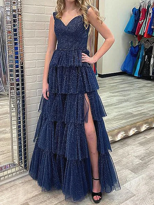 Dark Navy Blue Tulle Prom Dresses, High Low Navy Blue Tulle Formal Graduation Dresses Tunics Solid Classic Dark Navy Blue Tulle Prom Dresses, High Low Navy Blue Tulle Formal Graduation Dresses Tunics Solid Classic