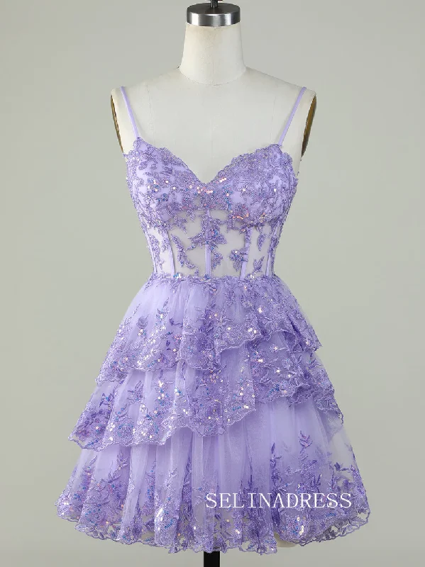 Straps Sequins Corset Layered Lavender Homecoming Dress Short Party Dress SEA002 Tunics Corduroy durable Straps Sequins Corset Layered Lavender Homecoming Dress Short Party Dress SEA002 Tunics Corduroy durable