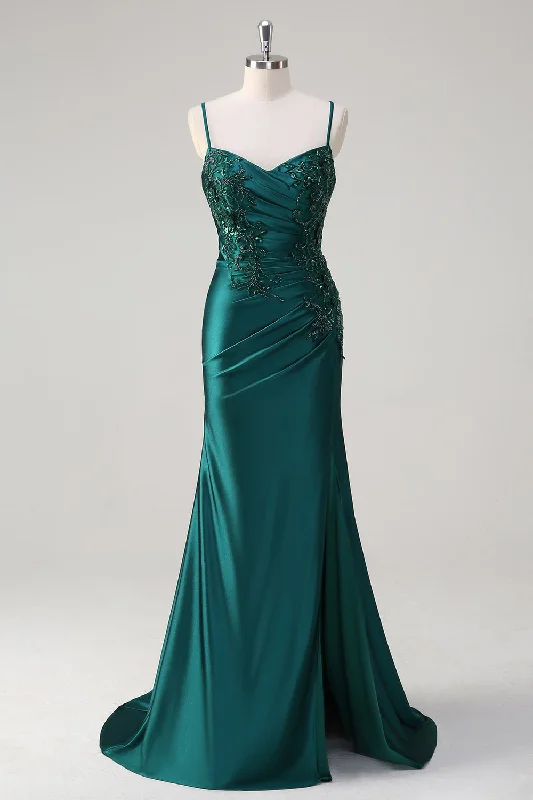 Sparkly Dark Green Mermaid Spaghetti Straps Prom Dress Tunics Versatile stylish