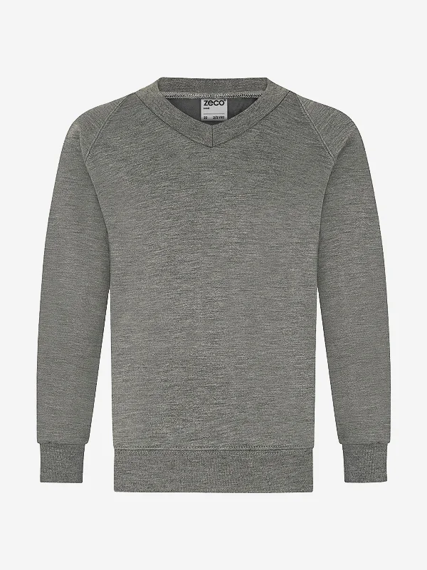 Zeco Kids School V-Neck Sweatshirt in Grey Hoodie with Turtle Neck Cozy Winter