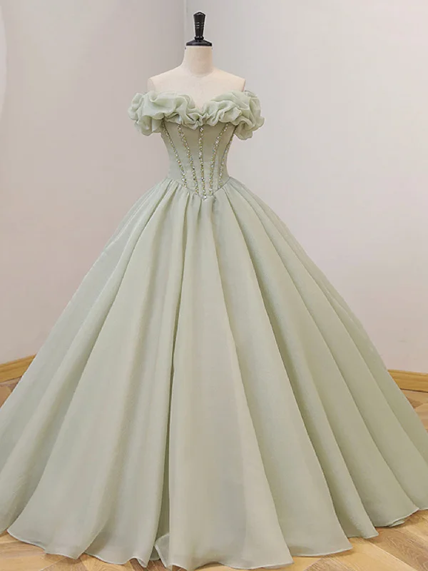 Green Long Prom Dress, Green Tulle Formal Sweet 16 Dress with Beading Tunics Fleece cozy Green Long Prom Dress, Green Tulle Formal Sweet 16 Dress with Beading Tunics Fleece cozy