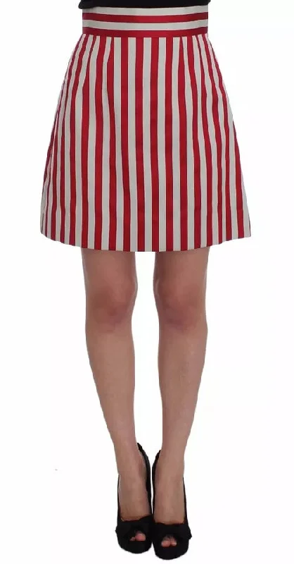 Dolce & Gabbana Silver Red Striped Above Knees Skirt elastic waist skirt