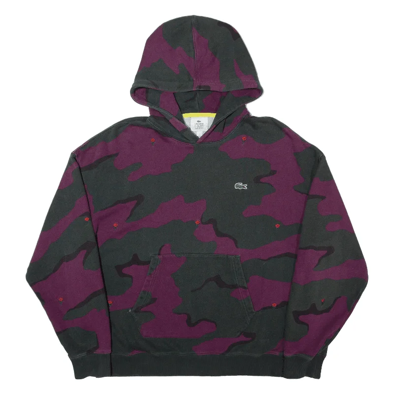 LACOSTE Camouflage Rose Womens Purple Hoodie L Hoodie with Lining Warm Insulated