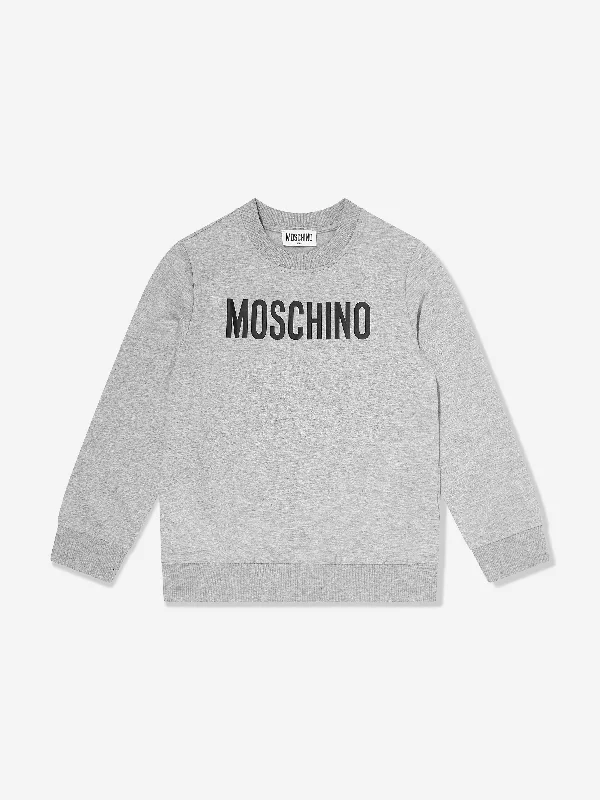 Moschino Kids Logo Sweatshirt in Grey Hoodie with Pattern Geometric Abstract