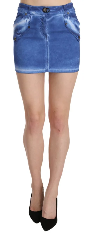 PLEIN SUD Chic Blue Mini Cotton Skirt with Zip Detail lightweight skirt design