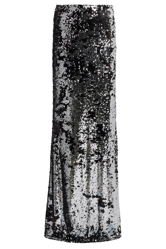 Zeta Sequin Skirt | Silver/Black ruffled skirt detail
