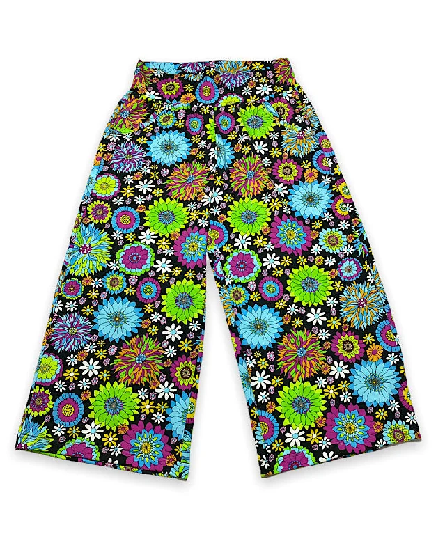 Size Large Ladies Pants Turquoise Blooms Soft Stretch Trousers
