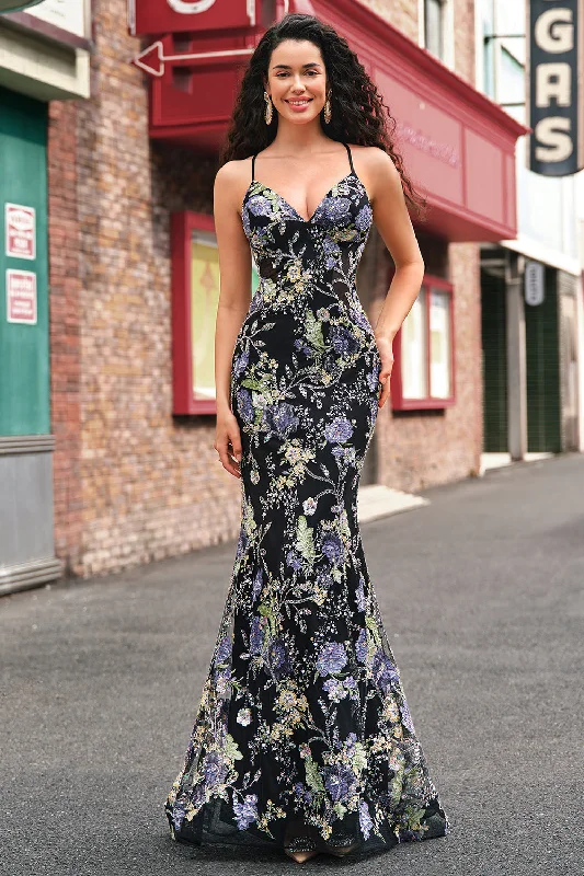 Sparkly Sequins Mermaid Spaghetti Straps Black Prom Dress with Appliques Tunics Luxurious high-end Sparkly Sequins Mermaid Spaghetti Straps Black Prom Dress with Appliques Tunics Luxurious high-end