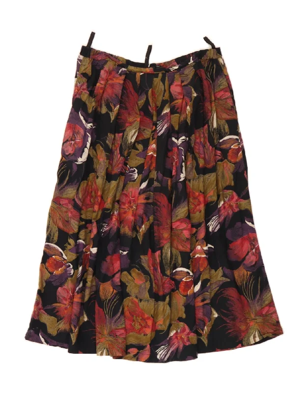 VINTAGE Womens Pleated A-Line Skirt UK 20 2XL W38 Multicoloured Floral wool skirt sturdy