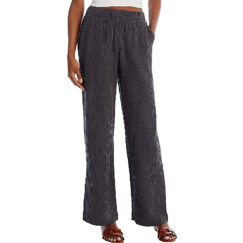 Faherty Womens Organic Cotton Lounge Wide Leg Pants Chic Faux Leather Pants